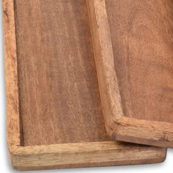 handmade Accents Set Of 3 New Antiqued Rectangle Carved Mango Wood Food Safe Tray Bohemian